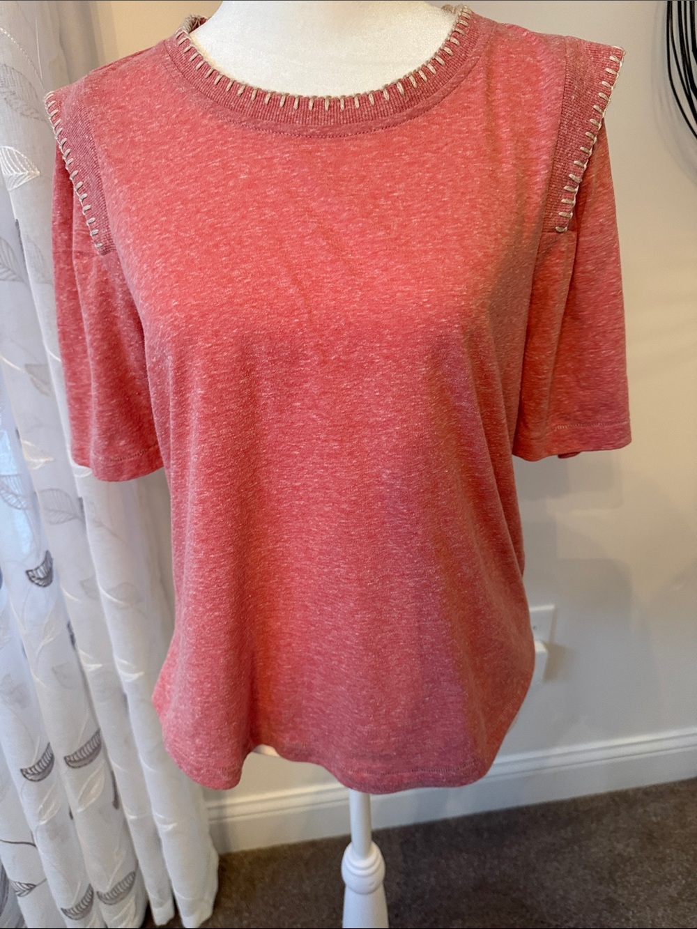 Democracy Pink Heather Short Sleeve Tee with Stitch Detail